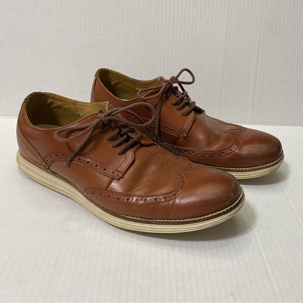 3/$18 Cole Haan Original Grand Mens 10.5 Wingtip Oxford Brown Leather Dress Shoe
